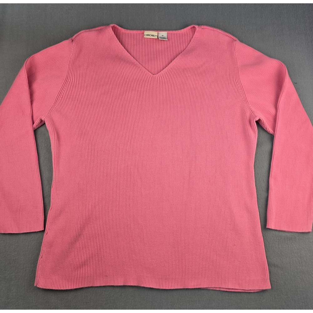 Cherokee Classic Ribbed Knit Sweater Pink Womens 3X